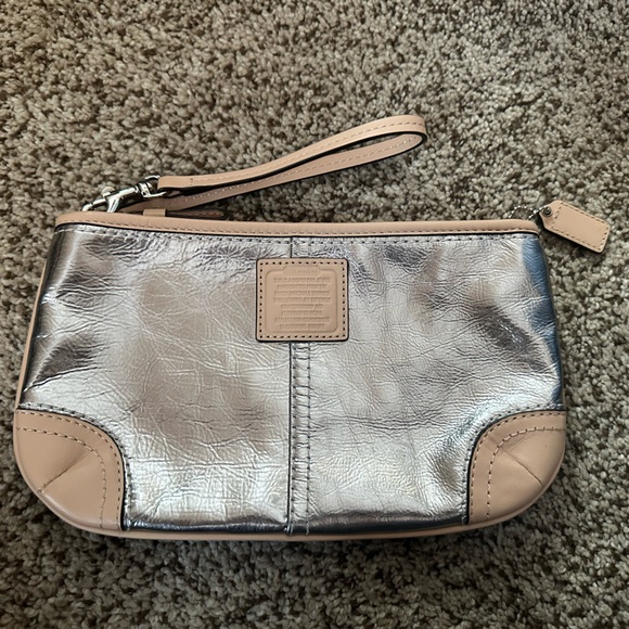 Coach Handbags - COACH Silver and Tan Women's Wristlet - NWT